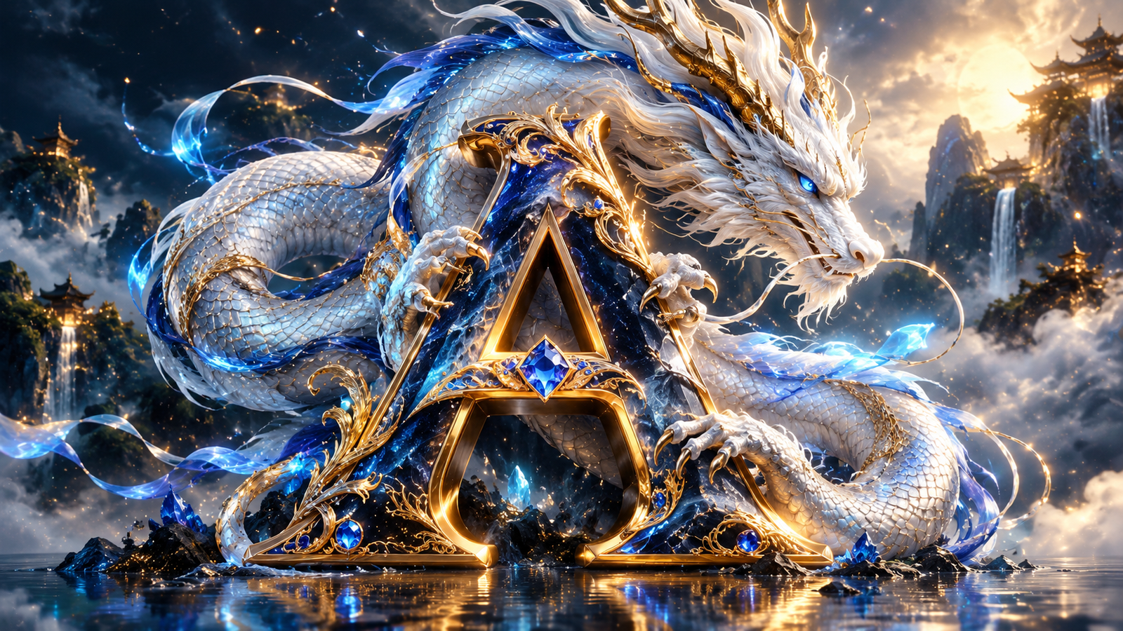 Epic White Dragon Letter A 4K Live Wallpaper